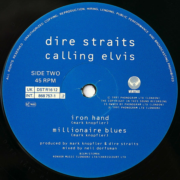 Dire Straits : Calling Elvis (12", Single)