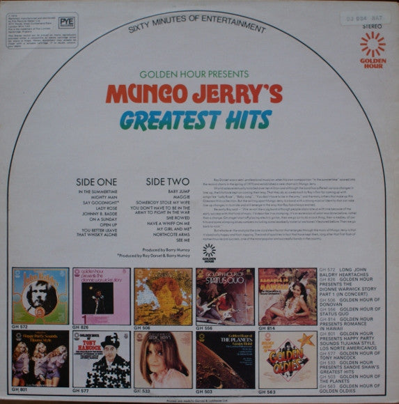 Mungo Jerry : Golden Hour Presents Mungo Jerry's Greatest Hits (LP, Comp)