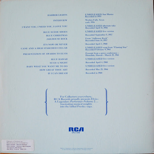 Elvis Presley : A Legendary Performer - Volume 2 (LP, Comp, Gol)