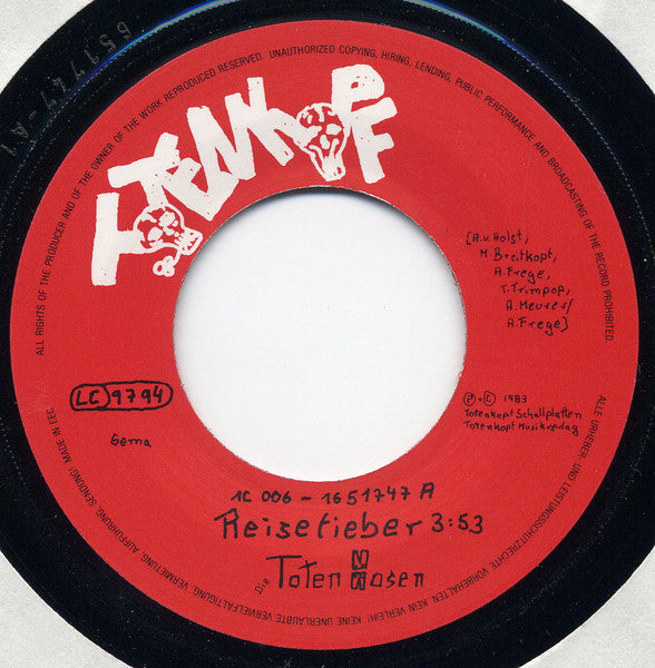 Die Toten Hosen : Reisefieber (7", Single, RE)