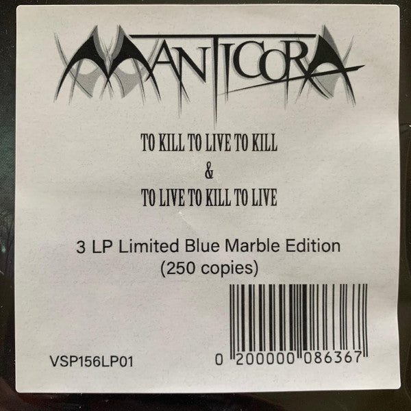 Manticora : To Kill To Live To Kill / To Live To Kill To Live (3xLP, Comp, Ltd, Blu)
