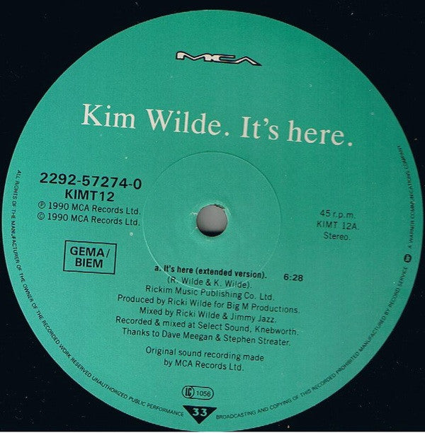 Kim Wilde : It's Here (12", Maxi)