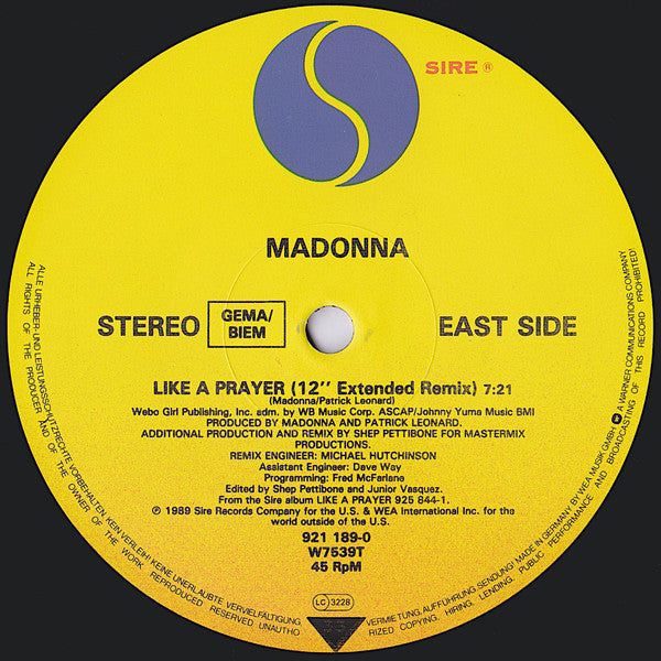 Madonna : Like A Prayer (12", Single, Glo)