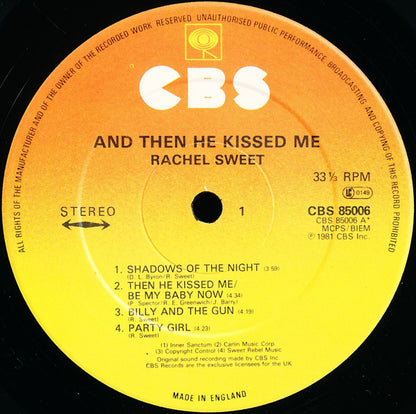 Rachel Sweet : ...And Then He Kissed Me (LP, Album)