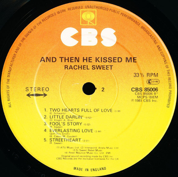 Rachel Sweet : ...And Then He Kissed Me (LP, Album)