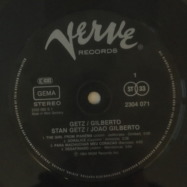 Stan Getz / João Gilberto Featuring Antonio Carlos Jobim : Getz / Gilberto (LP, Album, RE)