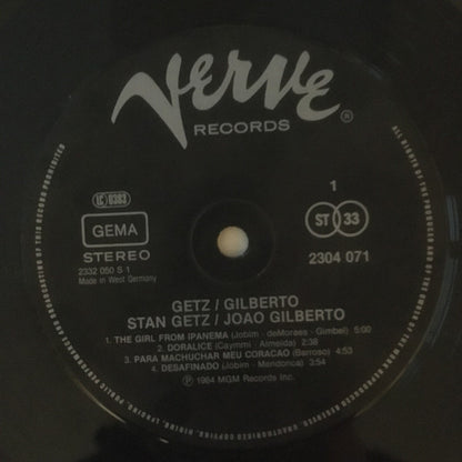 Stan Getz / João Gilberto Featuring Antonio Carlos Jobim : Getz / Gilberto (LP, Album, RE)