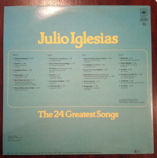Julio Iglesias : The 24 Greatest Songs (2xLP, Comp, RE, Gat)