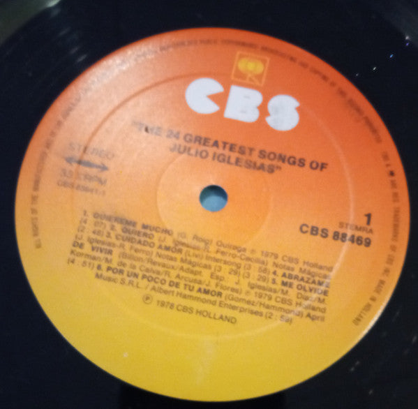 Julio Iglesias : The 24 Greatest Songs (2xLP, Comp, RE, Gat)