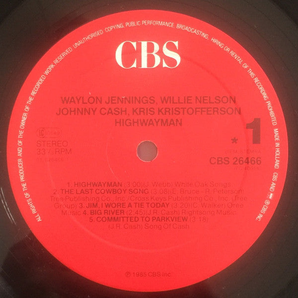 Waylon Jennings, Willie Nelson, Johnny Cash, Kris Kristofferson : Highwayman (LP, Album, RP)