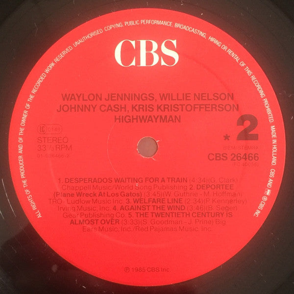 Waylon Jennings, Willie Nelson, Johnny Cash, Kris Kristofferson : Highwayman (LP, Album, RP)