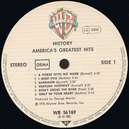 America (2) : History - America's Greatest Hits (LP, Comp, RE)