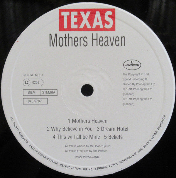 Texas : Mothers Heaven (LP, Album)