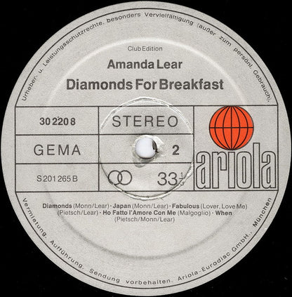 Amanda Lear : Diamonds For Breakfast (LP, Album, Club)
