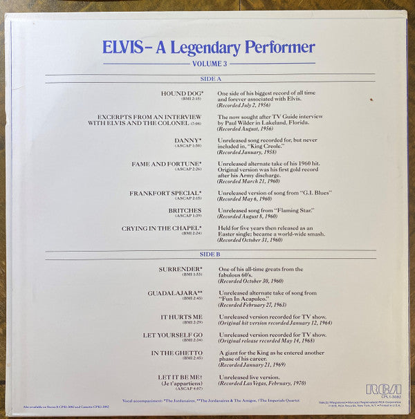 Elvis Presley : A Legendary Performer - Volume 3 (LP, Comp)