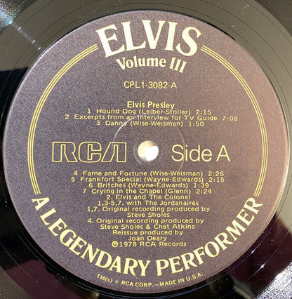Elvis Presley : A Legendary Performer - Volume 3 (LP, Comp)