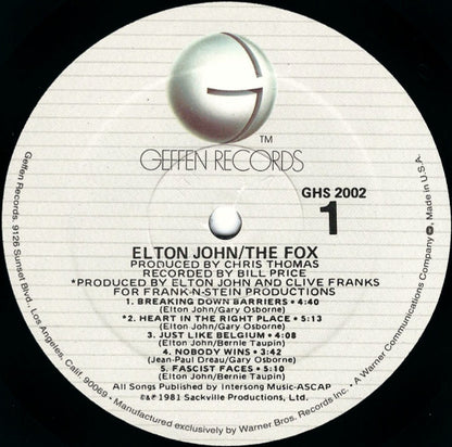 Elton John : The Fox (LP, Album, Eur)
