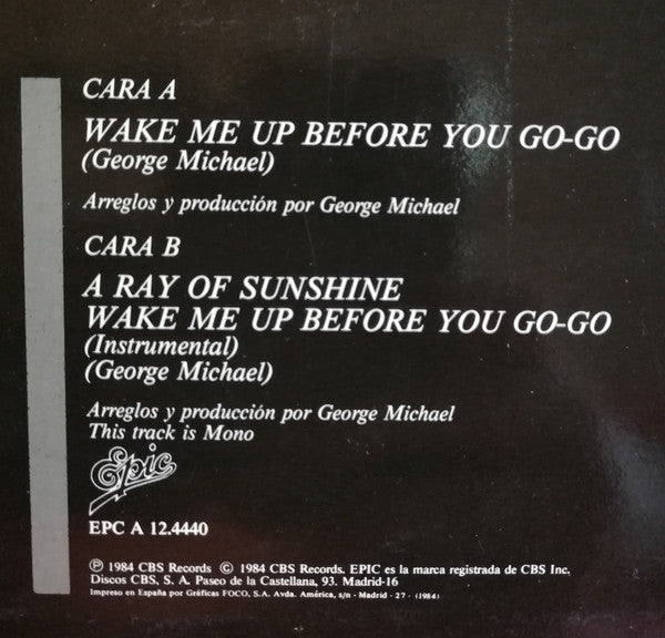 Wham! : Wake Me Up Before You Go-Go (12", Maxi, Mono)