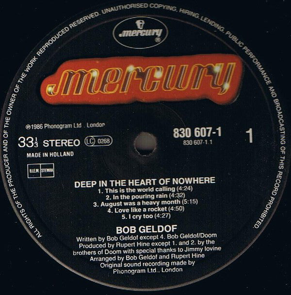 Bob Geldof : Deep In The Heart Of Nowhere (LP, Album)