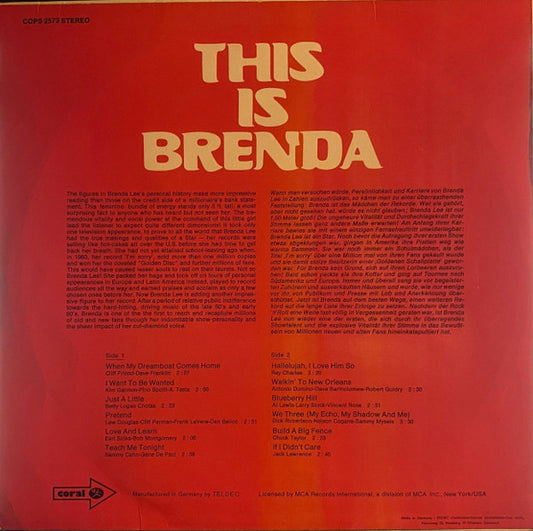 Brenda Lee : This Is Brenda (LP, Album, RE)