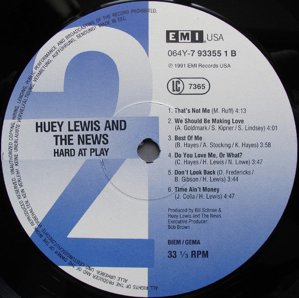 Huey Lewis & The News : Hard At Play (LP, Album)