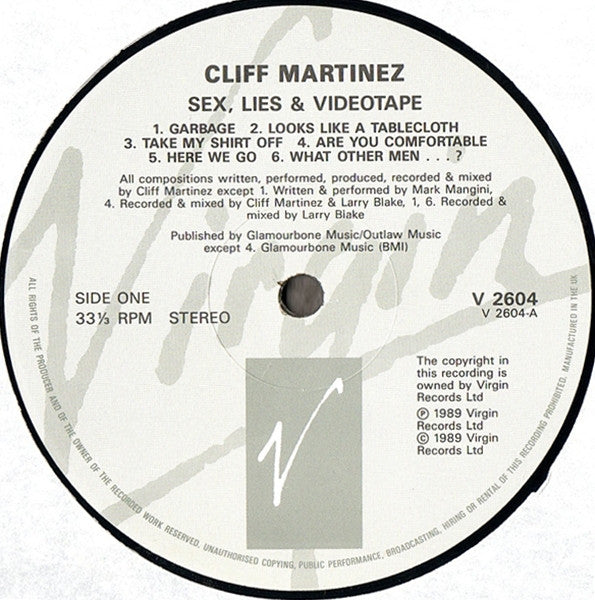 Cliff Martinez : Sex, Lies, And Videotape (Original Motion Picture Soundtrack By Cliff Martinez) (LP, Album)