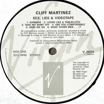 Cliff Martinez : Sex, Lies, And Videotape (Original Motion Picture Soundtrack By Cliff Martinez) (LP, Album)