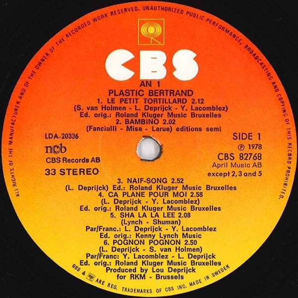 Plastic Bertrand : An 1 (LP, Album, Gat)