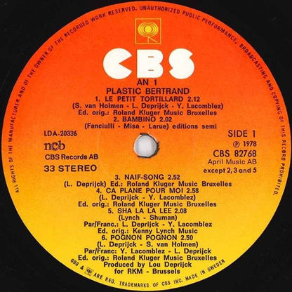 Plastic Bertrand : An 1 (LP, Album, Gat)