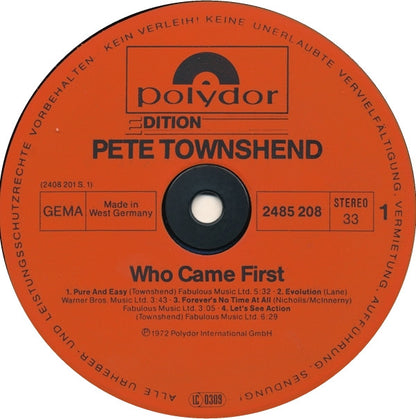 Pete Townshend : Who Came First (LP, Album, RE)