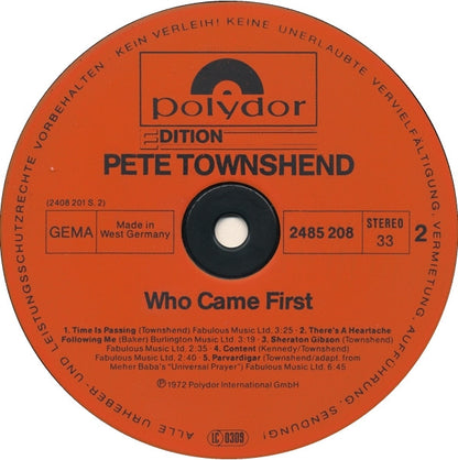 Pete Townshend : Who Came First (LP, Album, RE)