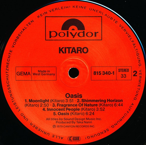 Kitaro : Oasis (LP, Album, RE)