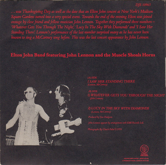 Elton John Band Featuring John Lennon And Muscle Shoals Horns : 28th November 1974... (7")