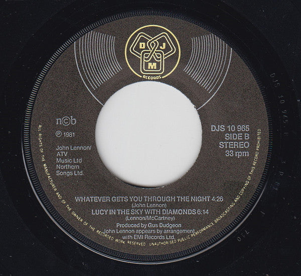 Elton John Band Featuring John Lennon And Muscle Shoals Horns : 28th November 1974... (7")