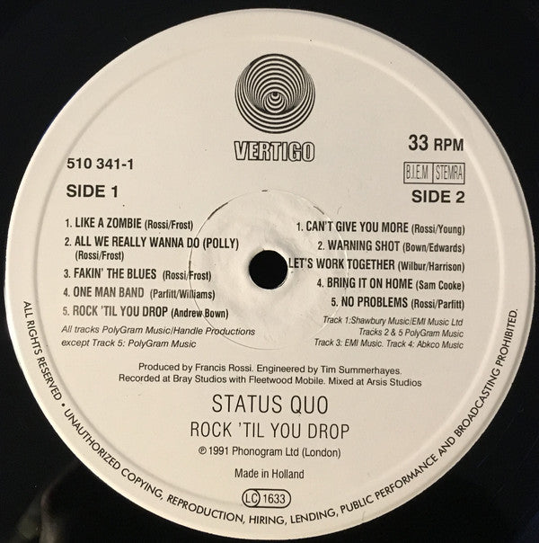 Status Quo : Rock 'Til You Drop (LP, Album)