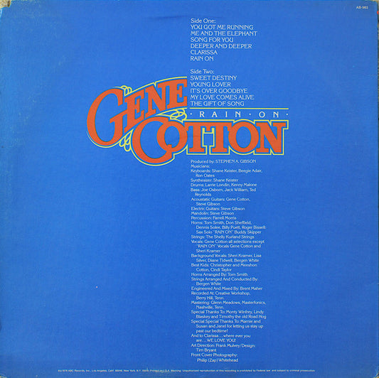 Gene Cotton : Rain On (LP, Album, Pit)