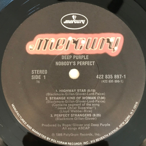 Deep Purple : Nobody's Perfect (2xLP, Album, Hub)