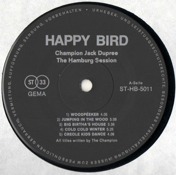 Champion Jack Dupree Featuring Rainer Baumann, Gagey Mrozek, Achim Reichel, Steffi Stephan, Jean-Jacques Kravetz, Ringo Funk, Stefan Wulff : The Hamburg Session (LP, Album)