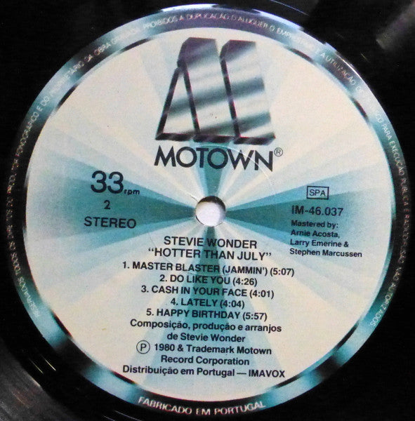 Stevie Wonder : Hotter Than July (LP, Album, Gat)