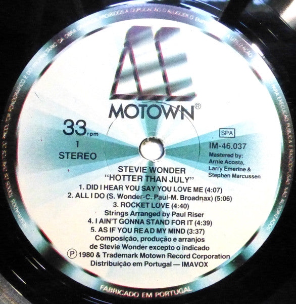 Stevie Wonder : Hotter Than July (LP, Album, Gat)