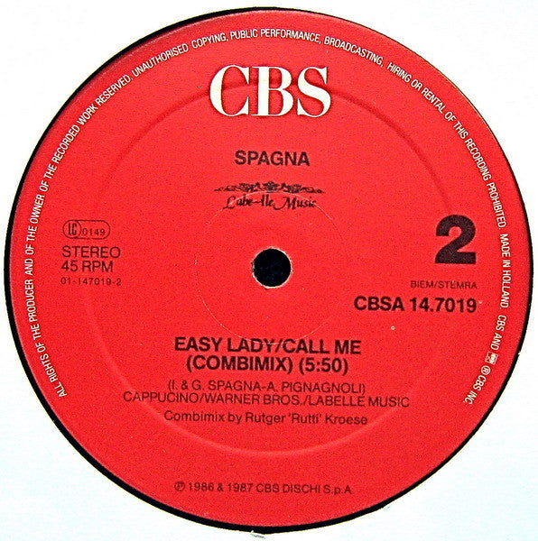 Ivana Spagna : Easy Lady (Extended Version) (12", Maxi)