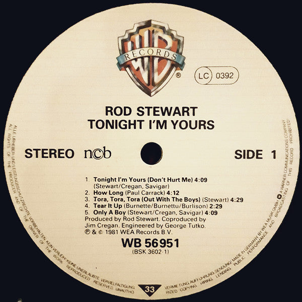 Rod Stewart : Tonight I'm Yours (LP, Album)