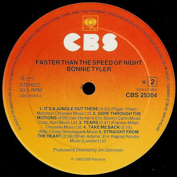 Bonnie Tyler : Faster Than The Speed Of Night (LP, Album)