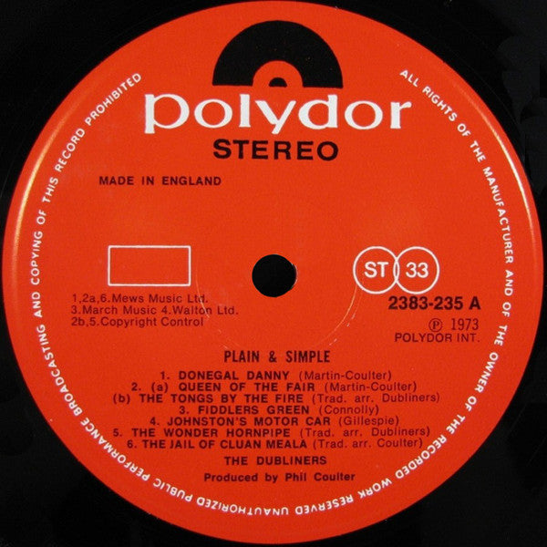 The Dubliners : Plain And Simple (LP, Album)