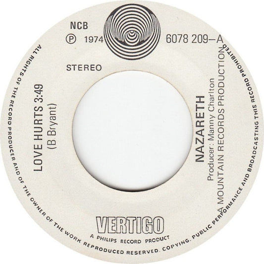 Nazareth (2) : Love Hurts (7", Single)