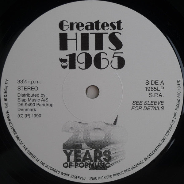 Various : Greatest Hits Of 1965 (2xLP, Comp, Gat)