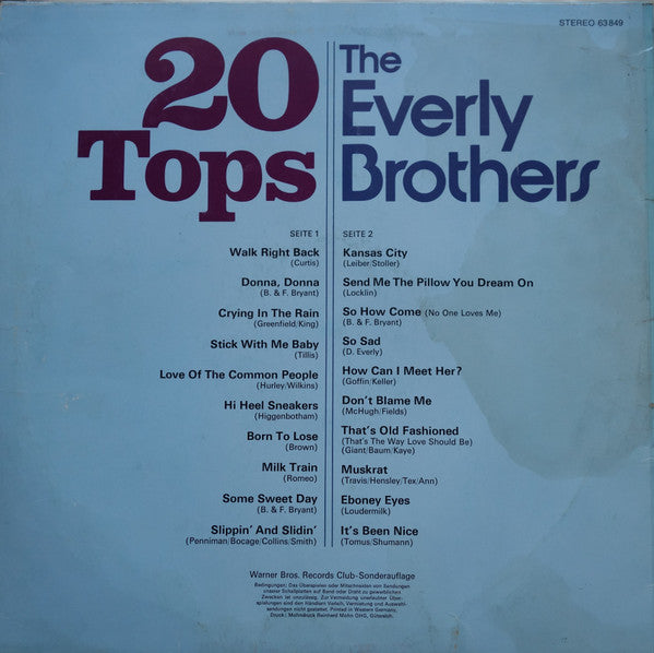 The Everly Brothers* : 20 Tops (LP, Comp, Club)