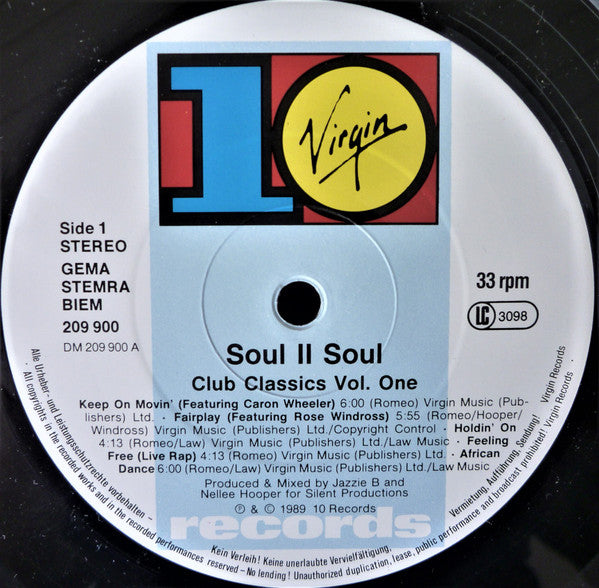 Soul II Soul : Club Classics Vol. One (LP, Album, No )
