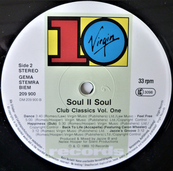 Soul II Soul : Club Classics Vol. One (LP, Album, No )