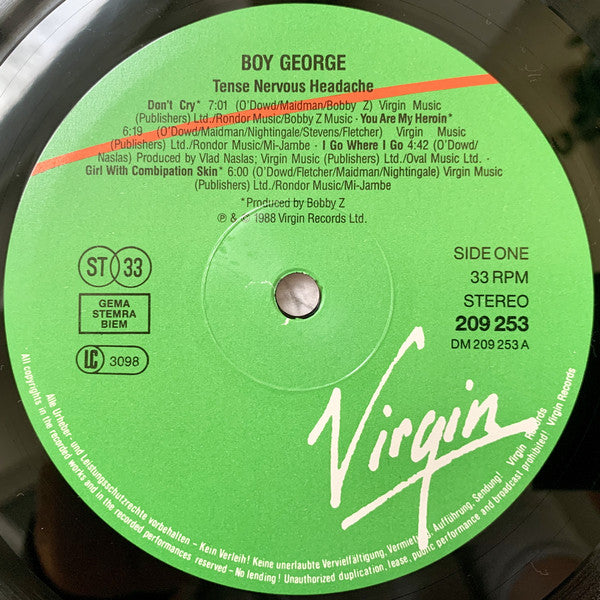 Boy George : Tense Nervous Headache (LP, Album)